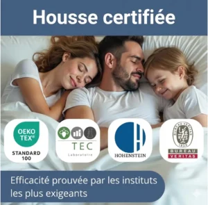 Housse Certifiée avec les labels OEKO TEX Standard 100, le laboratoire TEC, Hohenstein, Bureau VERITAS