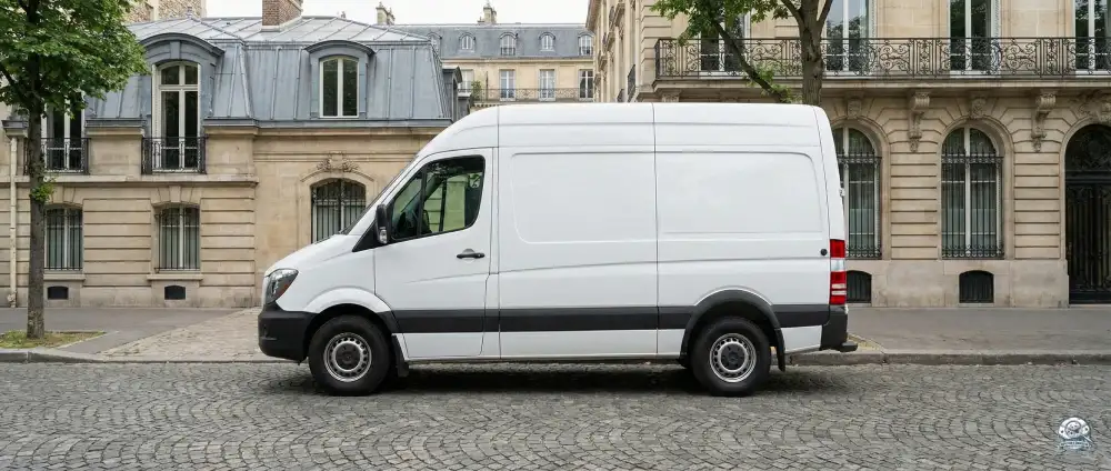 Véhicule utilitaire blanc banalisé stationné dans une rue résidentielle, garantissant une intervention contre les punaises de lit en toute discrétion pour les clients.