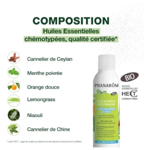 Aux huiles essentielles 100 % pures et naturelles : Cannelier de Ceylan, Menthe poivrée, Orange douce, Lemongrass, Niaouli,Citronnelle de Madagascar, Cannelier de Chine  - 